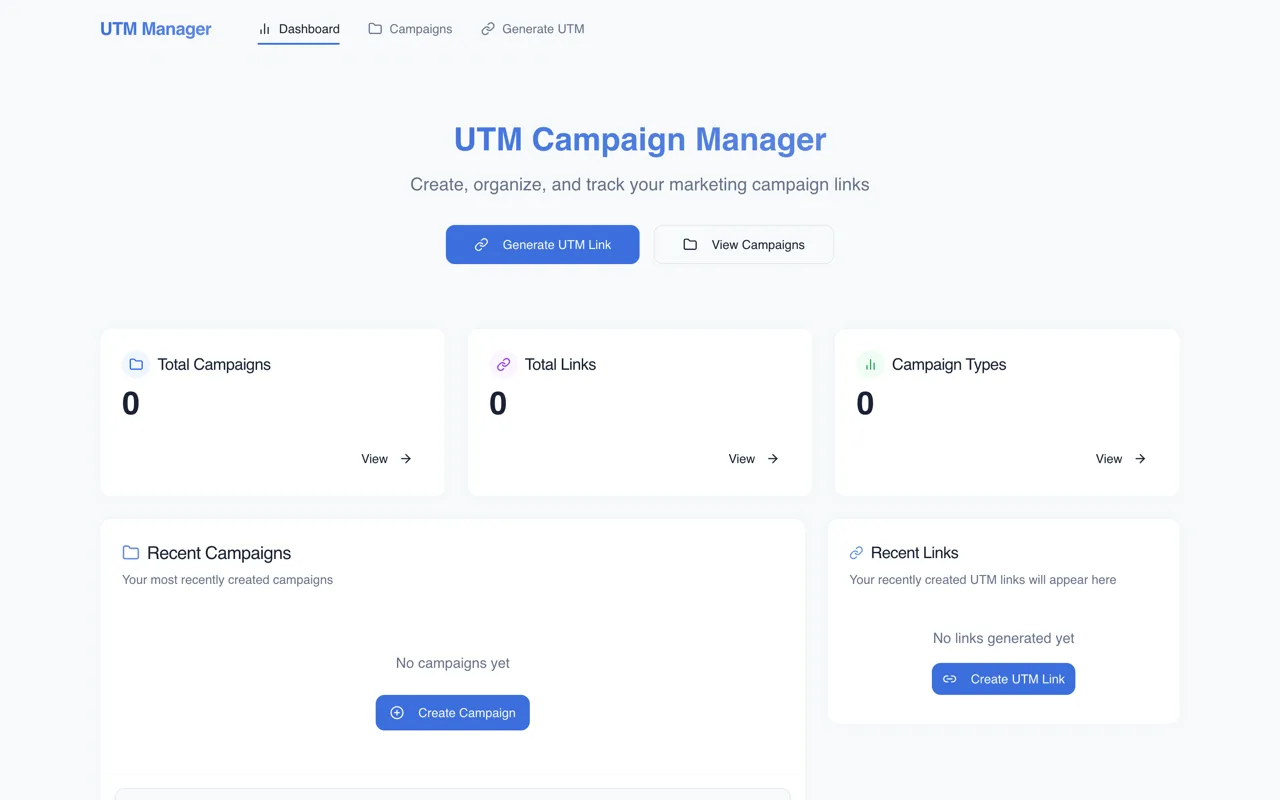 The UTM campaign manager dashboard