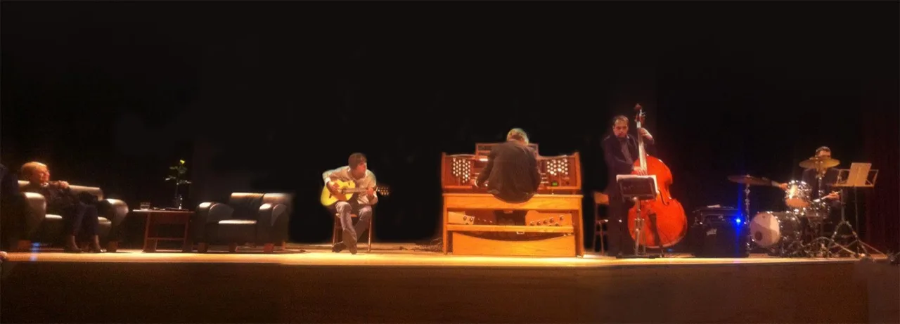 The Jazzy Bach recital: organ centre stage, guitar, double bass and drums around it